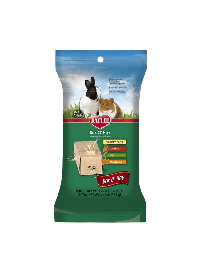 كايتي علبة طعام للحيوانات الأليفة من Kaytee Small Animal Pet Box O' Hay Variety Pack Carrot, Mint, and Marigold 3.45 أونصة - Image 1