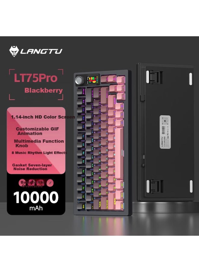 Langtu Lt75pro Blackberry Wired/wireless/bluetooth Tri-mode Mechanical Keyboard Gasket Structure Rgb Lighting Lcd Display Blue Switch - Image 1