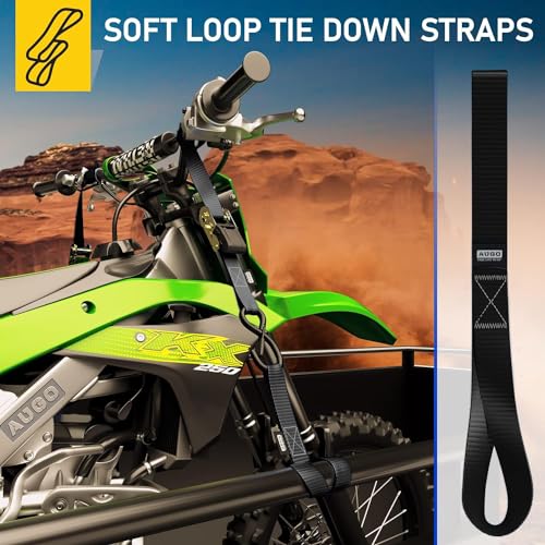 AUGO Soft Loop Tie Down Straps - 1,500 Load Capacity & 4,500 Lbs Breaking Strength - 6 Pack - Loops for Securing ATV, UTV, Motorcycles, Scooters, Dirt Bikes, Lawn & Garden Equipment - by AUGO - Image 5