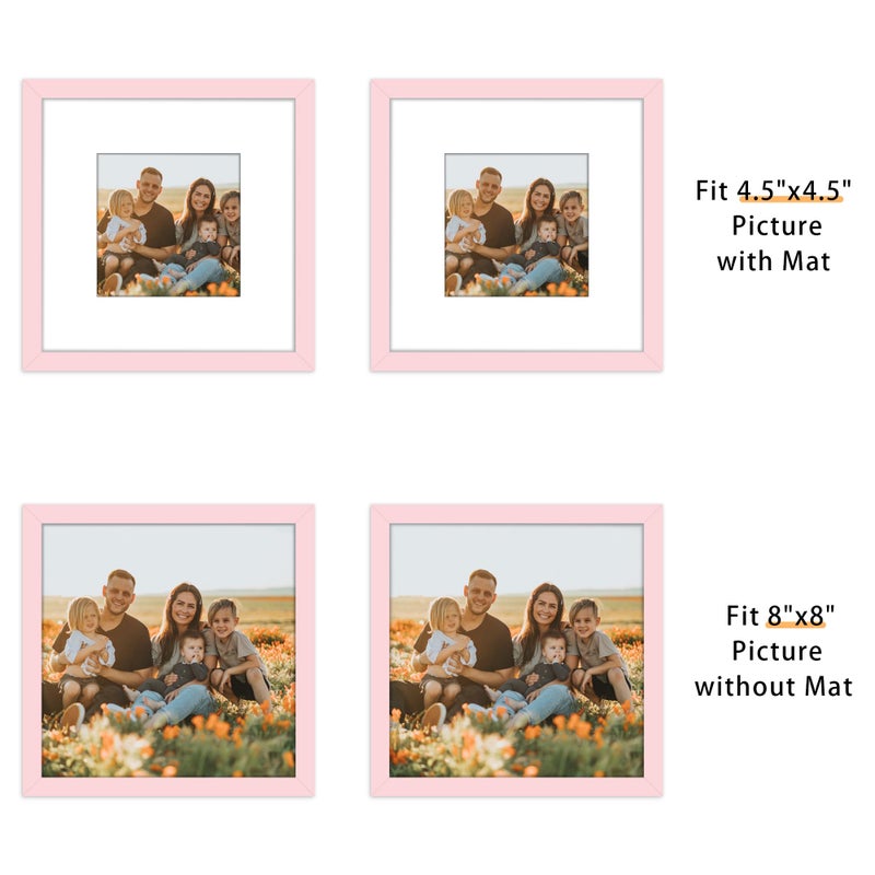 Picrit 8x8 Picture Frame Set of 12  Display 5x5 with Mat or 8 x 8 Without Mat  Photo Frames for Wall Mounting or Table Top Display  Pink - Image 2