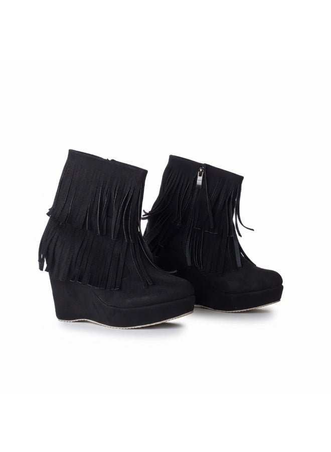 LIFESTYLISH Boot Wedge High-Heels Suede Bw-12 - Black - Image 1