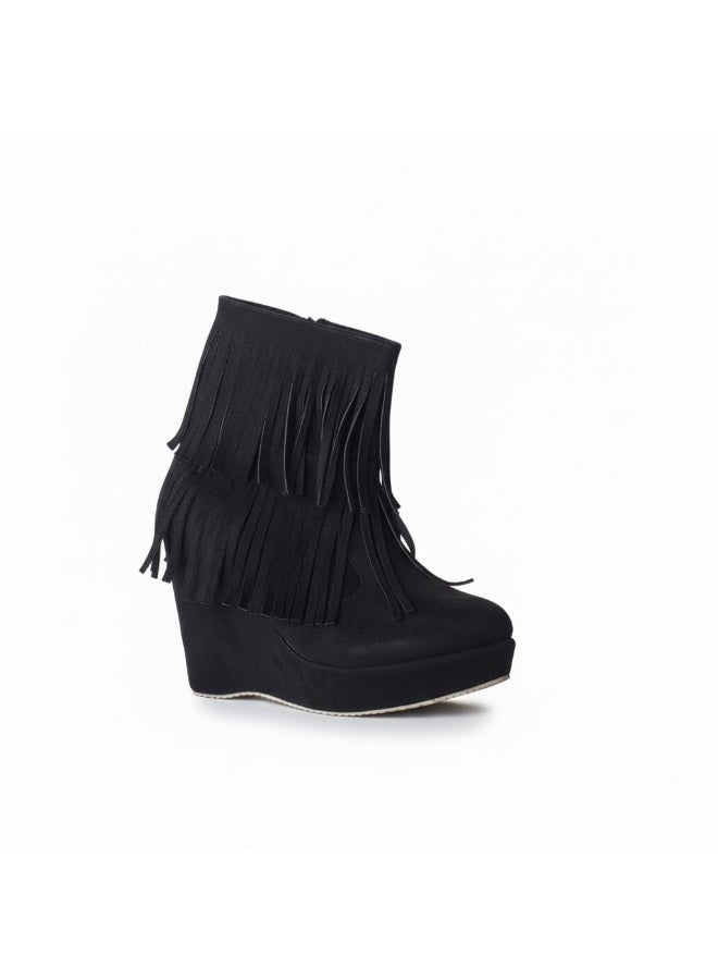 LIFESTYLISH Boot Wedge High-Heels Suede Bw-12 - Black - Image 2