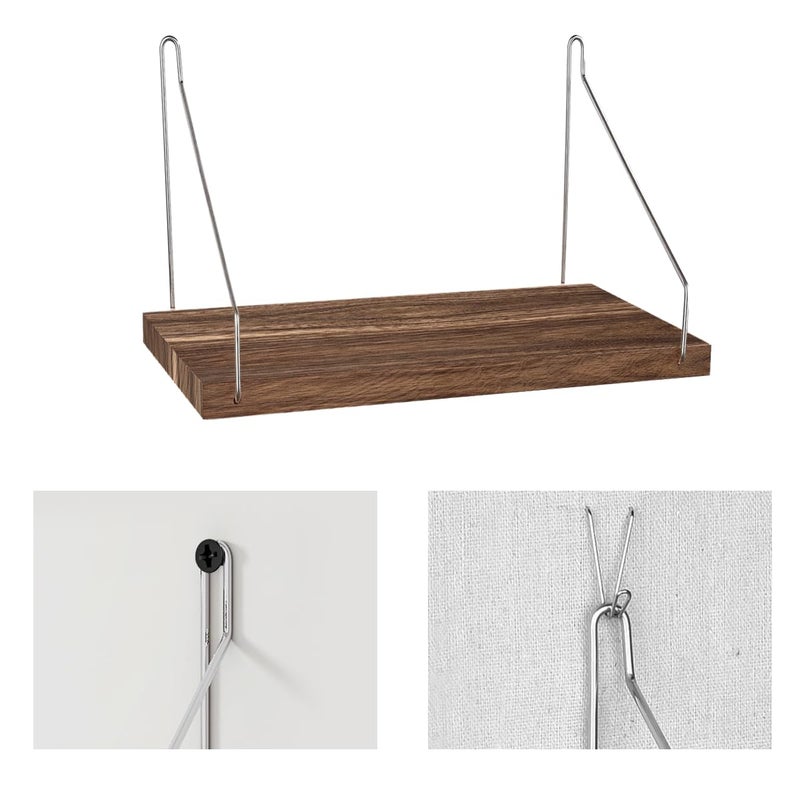 Demine Fabric Wall Cubicle Shelf with Hooks for Work Decor, 11.8''x6'' Wooden Cubicle Organizer Storage Shelf with Hangers Cubicle Accessories for Office & Women Men Deskï¼ˆ2 Pack ï¼‰ - Image 2