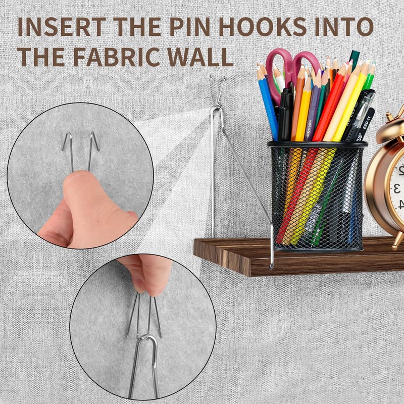 Demine Fabric Wall Cubicle Shelf with Hooks for Work Decor, 11.8''x6'' Wooden Cubicle Organizer Storage Shelf with Hangers Cubicle Accessories for Office & Women Men Deskï¼ˆ2 Pack ï¼‰ - Image 4