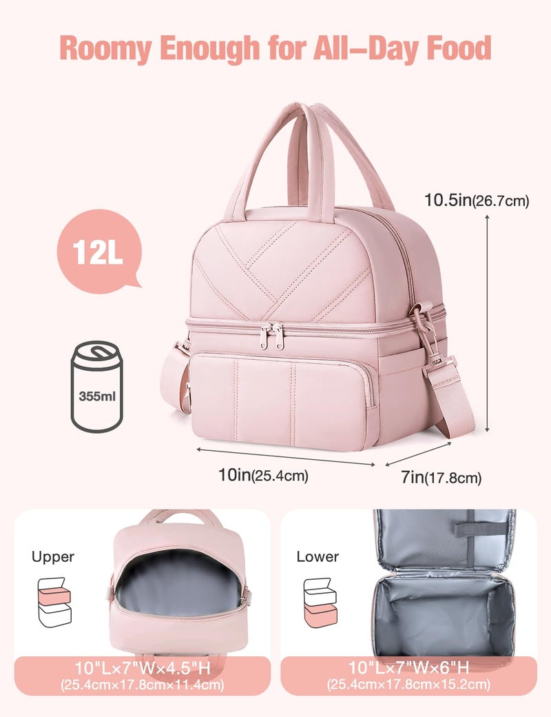 Vuudh Lunch Bag for Women, Double Deck Insulated Lunch Box, Quilted Puffer Lunch Tote Bag, Lightweight, Leakproof, Durable & Reusable Large Lunch Coller for Work Picnic Travel - Image 5