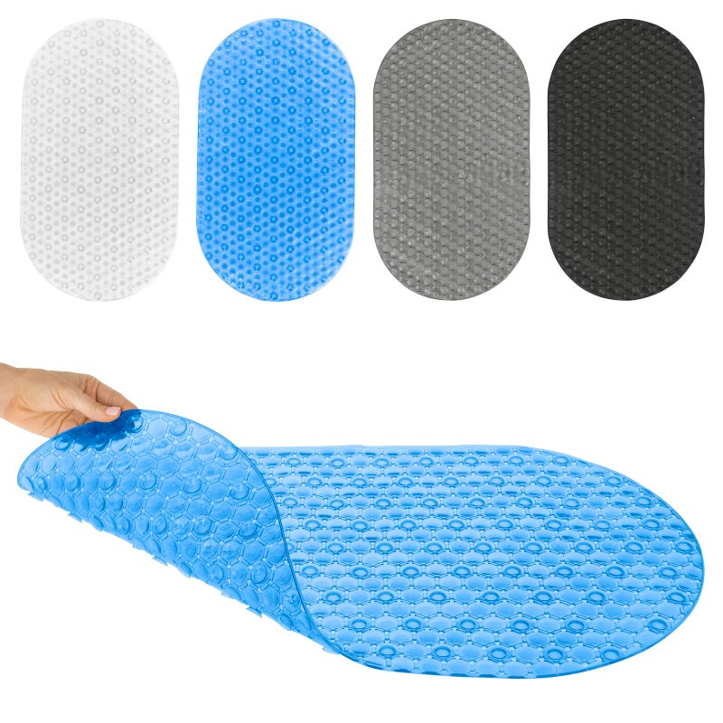 Vive Oval Bathtub Mat  Nonslip Shower Floor Pad  NonSlip and NonSkid for Bath Tub with Strong Rubber Suction Cup Grip  for Baby Elderly Kids Bathroom Blue