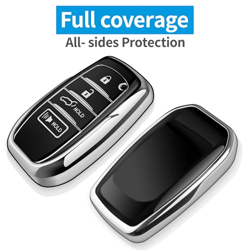 Autophone غطاء مفتاح سيارة أوتوفون لتويوتا مع سلسلة مفاتيح جلدية حماية ناعمة TPU لحافظة المفتاح لسيارة كامري 2025 وفينزا 2019-2024، RAV4 Prime، لاند كروزر، فورتشنر، جراند هايلاندر، كورولا، 4-5 أزرار (فضي) - Image 3
