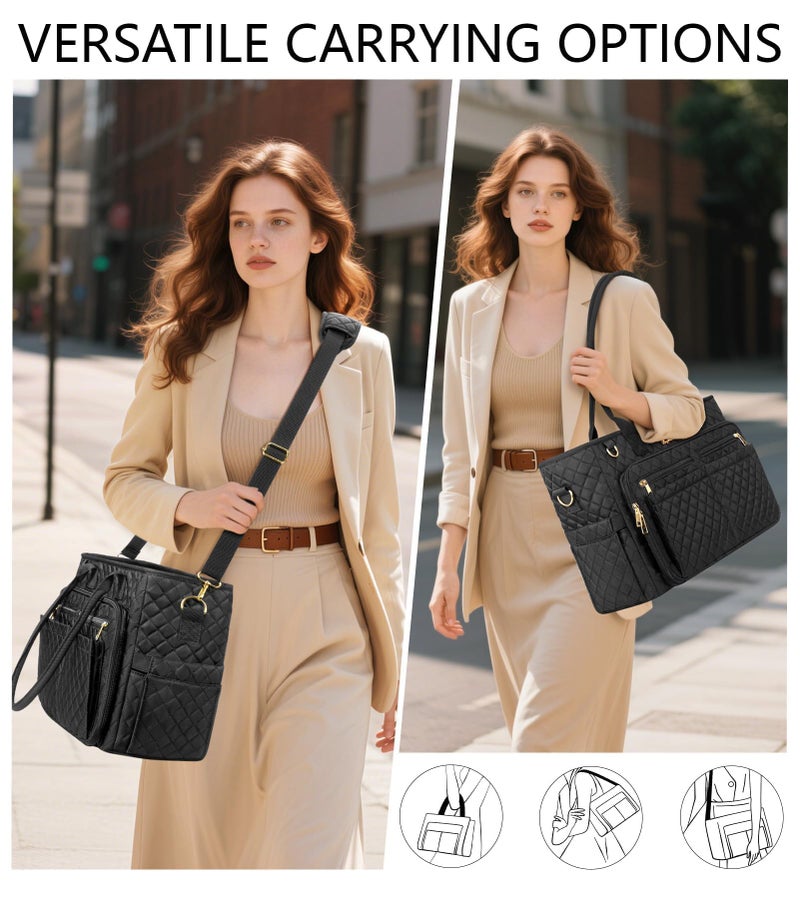 Bagstellar Teacher Tote Bags for Women, 15.6 inch Laptop Work Tote Nurse Bible Bag With Large Cup Holder & Insulated Pocket Quilted Shoulder Handbag Laptop Briefcase for Work, Daily, School, Travel, Gifts - Image 5