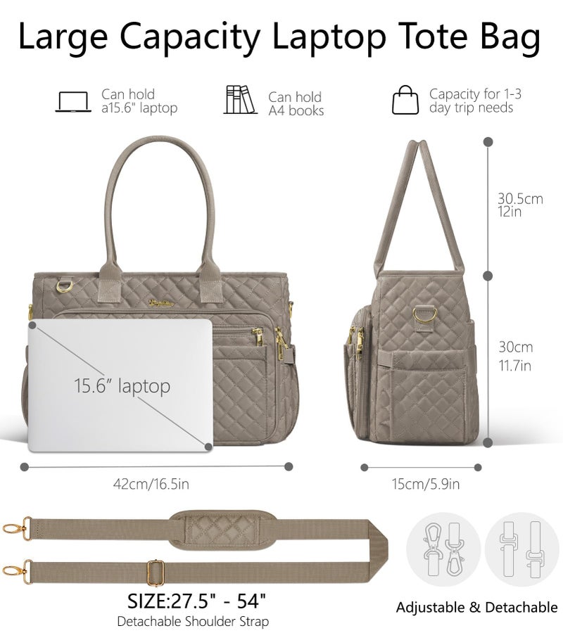 Bagstellar Teacher Tote Bags for Women, 15.6 inch Laptop Work Tote Nurse Bible Bag With Large Cup Holder & Insulated Pocket Quilted Shoulder Handbag Laptop Briefcase for Work, Daily, School, Travel, Gifts - Image 4