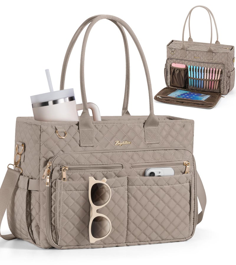 Bagstellar Teacher Tote Bags for Women, 15.6 inch Laptop Work Tote Nurse Bible Bag With Large Cup Holder & Insulated Pocket Quilted Shoulder Handbag Laptop Briefcase for Work, Daily, School, Travel, Gifts - Image 1