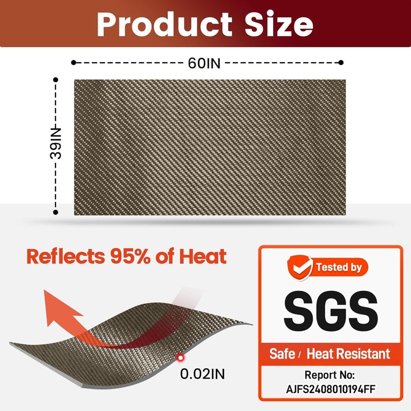 Amerbro Heat Shield Automotive Aluminum Reflects 95% of Radiant Heat, 39" x 60" Stove Heat Shield to Protect Refrigerator, Heat Shield Wrap for Exhaust, Motorcycle, Wood Stove, Cabinet, Fireplace (Brown) - Image 2