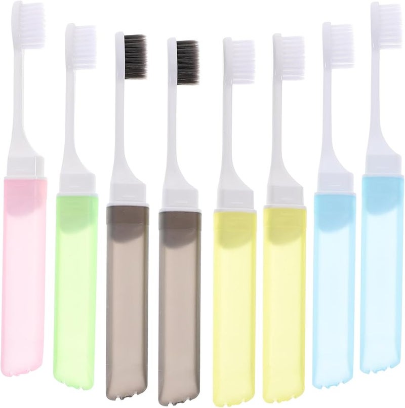 8Pcs Portable Folding Travel Toothbrush Set with Case Random Colors - Image 1