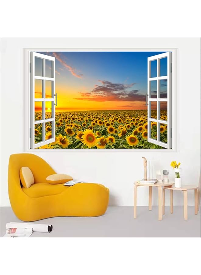 إيروريكس ملصق حائط ذاتي اللصق لغرفة المعيشة الرومانسية وغرفة النوم والمكتب والدراسة وملصق حائط ديكوري بمناظر المحيط وملصق نافذة وهمي جدارية 17.3 بوصة × 27.6 بوصة عباد الشمس - Image 5