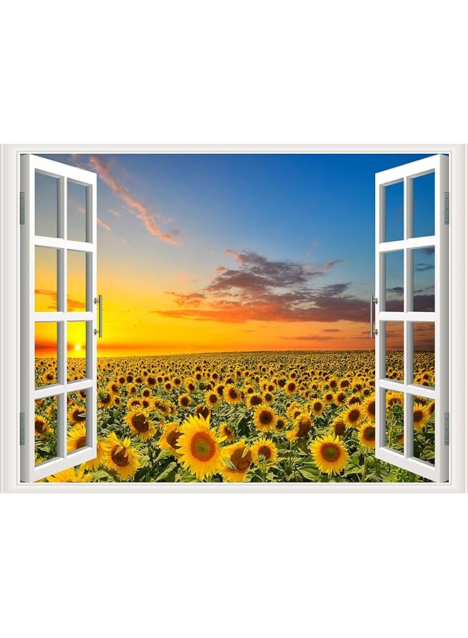 إيروريكس ملصق حائط ذاتي اللصق لغرفة المعيشة الرومانسية وغرفة النوم والمكتب والدراسة وملصق حائط ديكوري بمناظر المحيط وملصق نافذة وهمي جدارية 17.3 بوصة × 27.6 بوصة عباد الشمس - Image 1