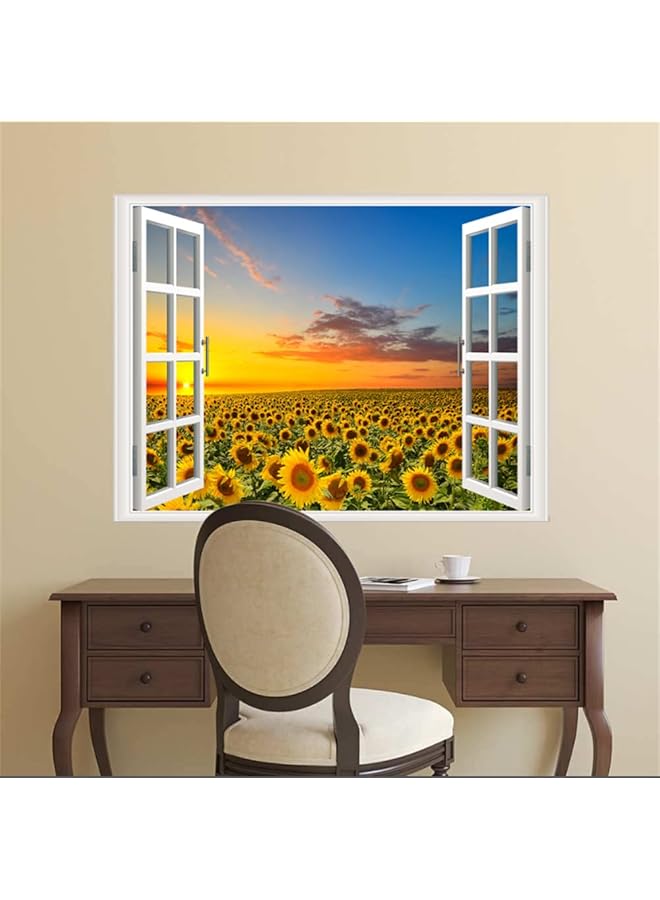 إيروريكس ملصق حائط ذاتي اللصق لغرفة المعيشة الرومانسية وغرفة النوم والمكتب والدراسة وملصق حائط ديكوري بمناظر المحيط وملصق نافذة وهمي جدارية 17.3 بوصة × 27.6 بوصة عباد الشمس - Image 4