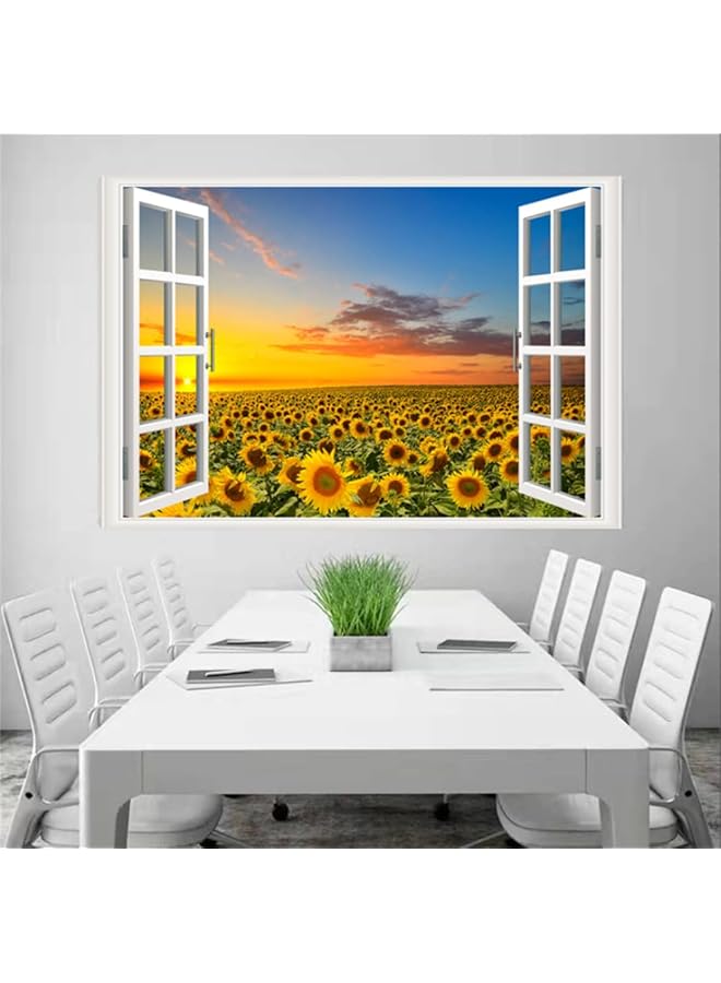 إيروريكس ملصق حائط ذاتي اللصق لغرفة المعيشة الرومانسية وغرفة النوم والمكتب والدراسة وملصق حائط ديكوري بمناظر المحيط وملصق نافذة وهمي جدارية 17.3 بوصة × 27.6 بوصة عباد الشمس - Image 3