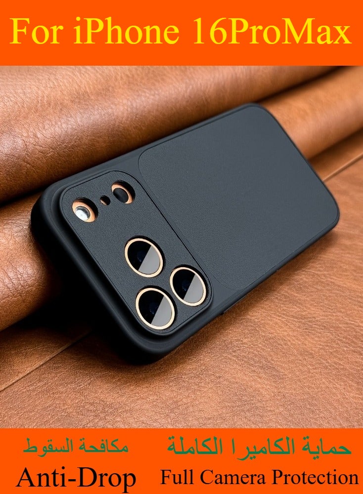 Dili Apple Black iPhone Case iPhone 16 Pro Max Luxury Upgrade Can Immediately Become 17 Series Retro Faux Leather Phone Case Compatible with iPhone Apple iPhone Case Large Window Camera Shockproof Soft Border Hard Cover - Image 1