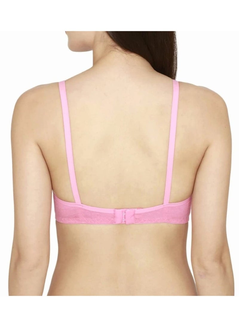 Love Bell Women's Everyday Padded Bra - Full Coverage - Premium Cotton - Lovebell Woman Wirefree T-shirt Bra (C, Cute Pink, 38C) - Image 3
