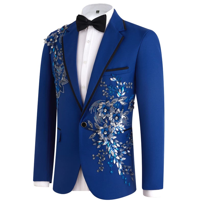 Catheive Mens Suits Slim Fit 2 Piece Floral Tuxedo Suits Blazer Pants with Bow Tie for Wedding Prom - Image 3