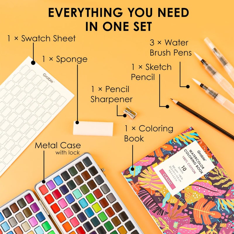 Grabie Watercolor Paint Set, Watercolor Paints, 168 Colors, Painting Set with Coloring Book, Water Brushes and Drawing Pencil, Art Supplies, Perfect Starter Kit for Watercolor Painting - Image 2