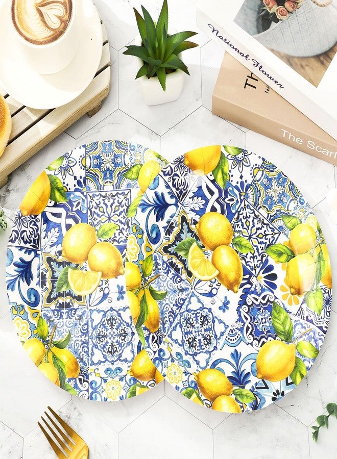 JarThenaAMCS Summer Plates Tiles Lemon Disposable Paper Plates Yellow Blue Dinner Plates 9 Inch Dessert Plates for Party Supplies Table Decor, 24Pcs - Image 5