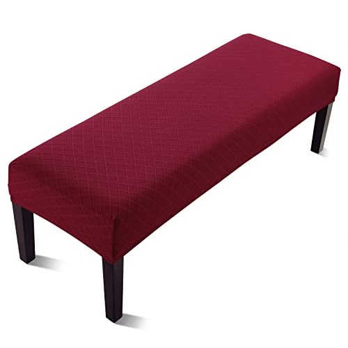 Fuloon Stretch Jacquard Dining Bench Cover  AntiDust Removable Bench Slipcover Washable Seat Cushion Protector for Bedroom Kitchen Hotel Banquet Burgundy