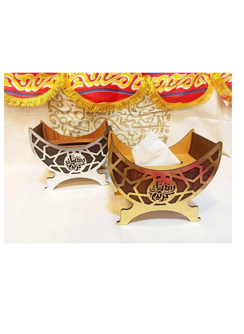 Generic - On it are crescent-shaped tissues, made of excellent wood. A tissue box with the words “Ramadan Kareem” written on it. - Image 1