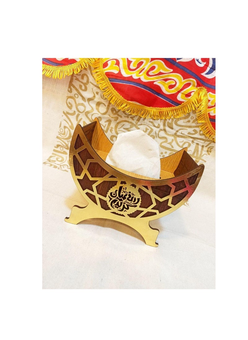 Generic - On it are crescent-shaped tissues, made of excellent wood. A tissue box with the words “Ramadan Kareem” written on it. - Image 1