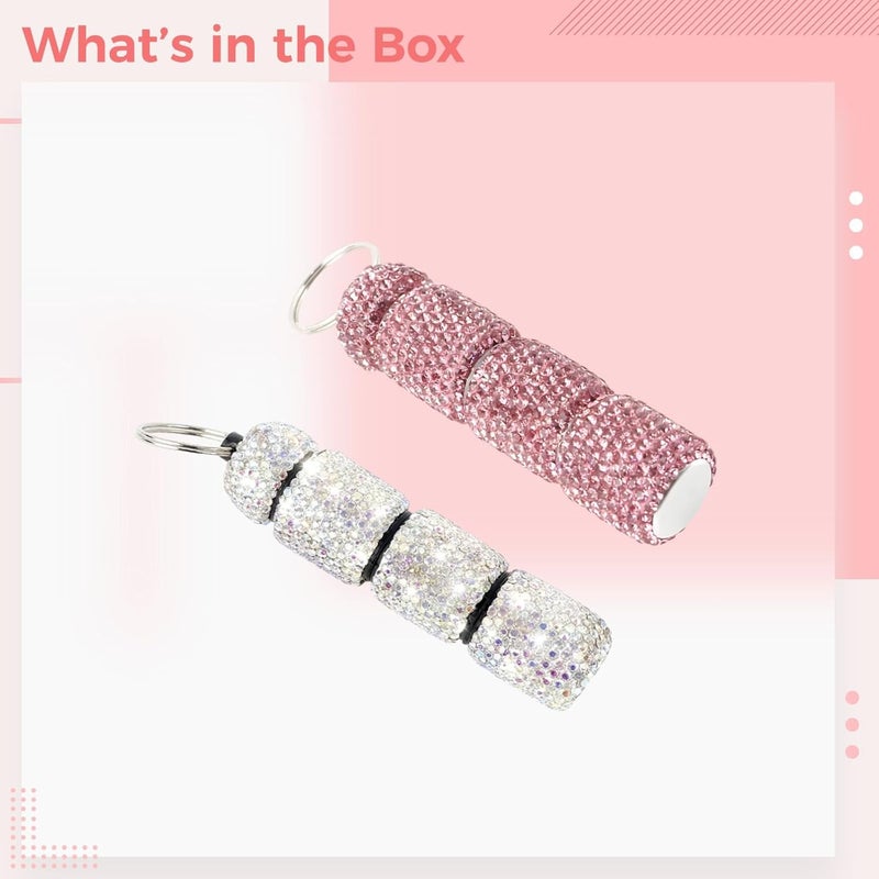 Portable Pink and White Pill Organizer, 2 Small Sparkling Pill Keychain Containers, Four Compartments, Aluminum Alloy Metal Pill Fob with Rhinestones - Image 5