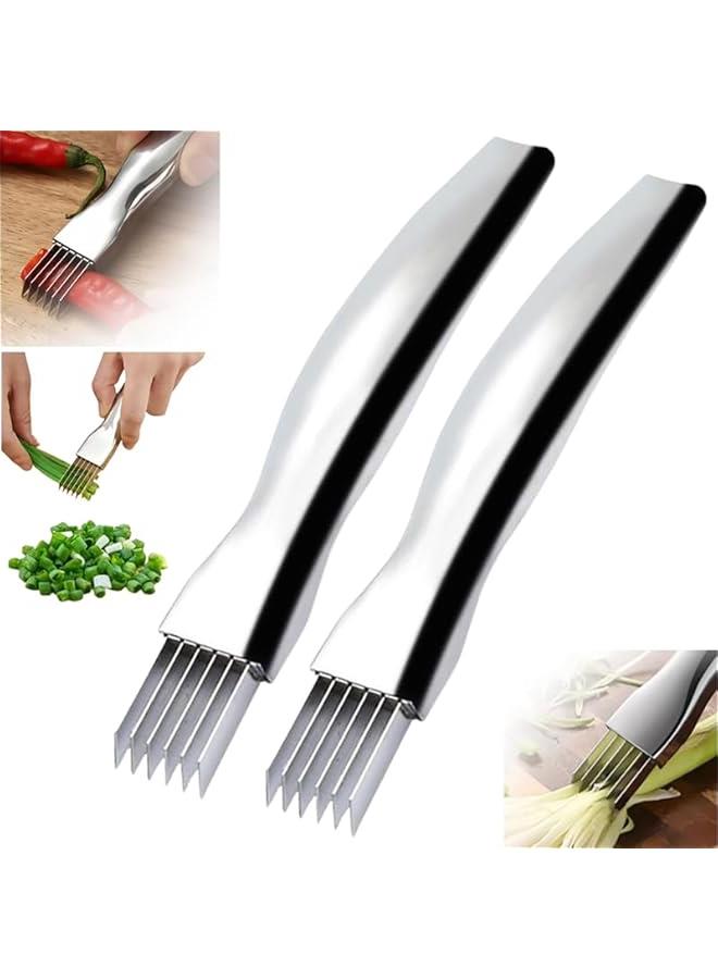 Shred Silk The Knife, 2024 Stainless Steel Finger Guard Green Onion Cutter Shred Silk Knife Set, Kitchen Safe Steel Slicing Tool for Hands Kitchen Vegetable Cutter for Chopping, Cutting  - Image 1