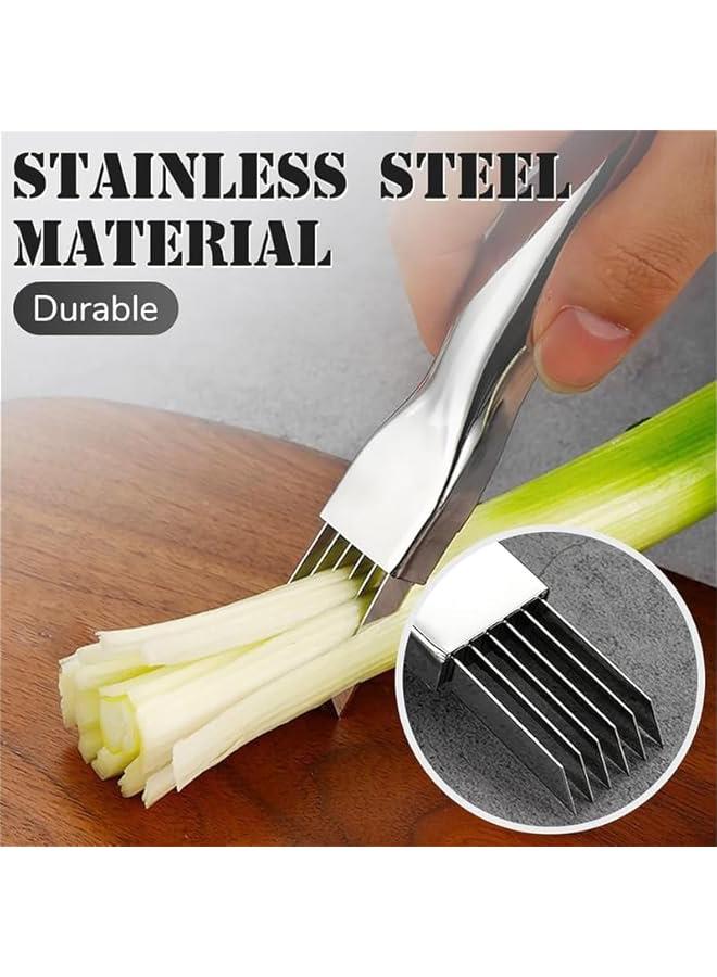 Shred Silk The Knife, 2024 Stainless Steel Finger Guard Green Onion Cutter Shred Silk Knife Set, Kitchen Safe Steel Slicing Tool for Hands Kitchen Vegetable Cutter for Chopping, Cutting  - Image 3