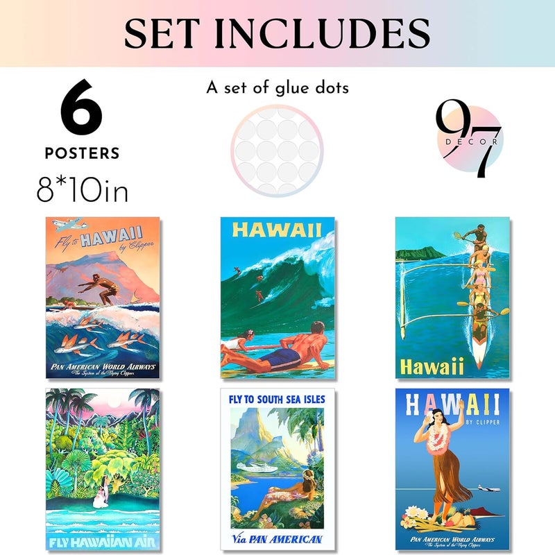 97 Decor Hawaii Room Decor - Vintage Hawaiian Art Wall Decor, Surf Poster, Surfing Pictures Wall Art, Retro Hawaii Posters, Summer Tropical Beach Hawaiian Island Print for Bedroom (7x10 UNFRAMED) - Image 2