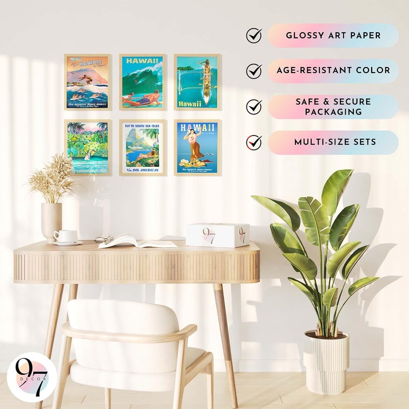97 Decor Hawaii Room Decor - Vintage Hawaiian Art Wall Decor, Surf Poster, Surfing Pictures Wall Art, Retro Hawaii Posters, Summer Tropical Beach Hawaiian Island Print for Bedroom (7x10 UNFRAMED) - Image 5