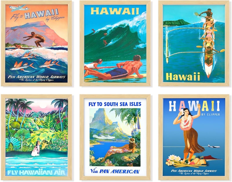 97 Decor Hawaii Room Decor - Vintage Hawaiian Art Wall Decor, Surf Poster, Surfing Pictures Wall Art, Retro Hawaii Posters, Summer Tropical Beach Hawaiian Island Print for Bedroom (7x10 UNFRAMED) - Image 1