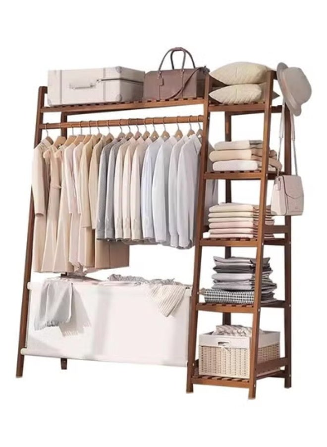 keke Floor-Standing Clothes Rack Simple Thickened Solid Wood Brown 140*130*40cm - Image 1