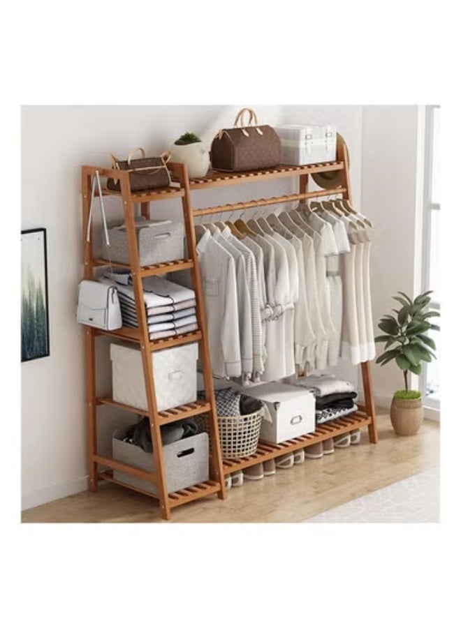 keke Floor-Standing Clothes Rack Simple Thickened Solid Wood Brown 140*130*40cm - Image 2
