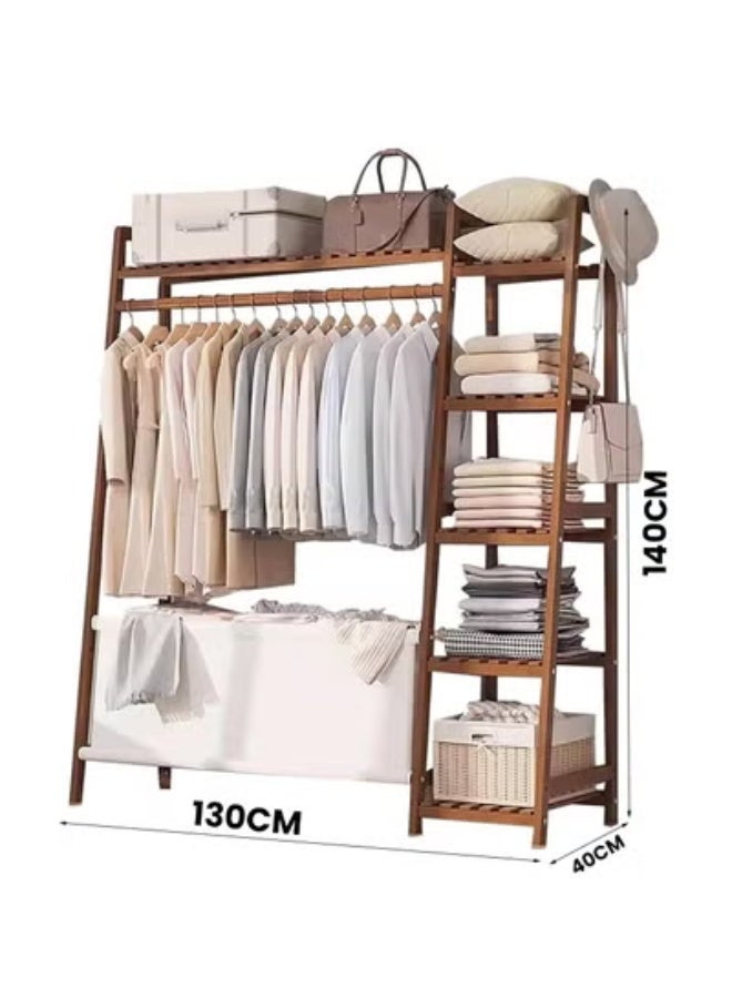 keke Floor-Standing Clothes Rack Simple Thickened Solid Wood Brown 140*130*40cm - Image 4