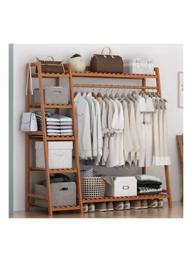 keke Floor-Standing Clothes Rack Simple Thickened Solid Wood Brown 140*130*40cm - Image 5