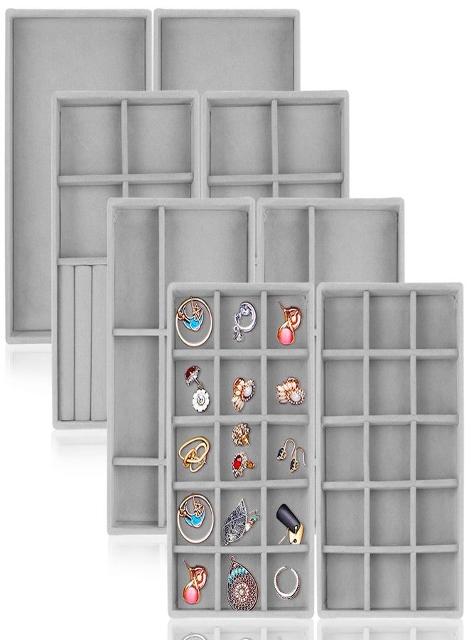 SRUSTEPY Stackable Velvet Jewellery Organiser Trays, Storage Box with Compartments, Grey (2 Set Jewelry Trays) - Image 1