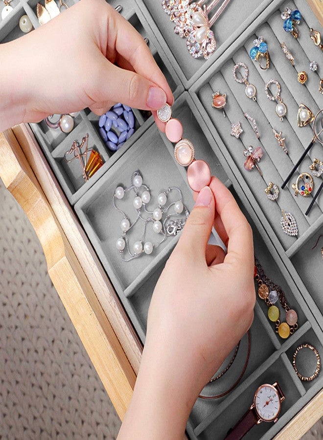 SRUSTEPY Stackable Velvet Jewellery Organiser Trays, Storage Box with Compartments, Grey (2 Set Jewelry Trays) - Image 4