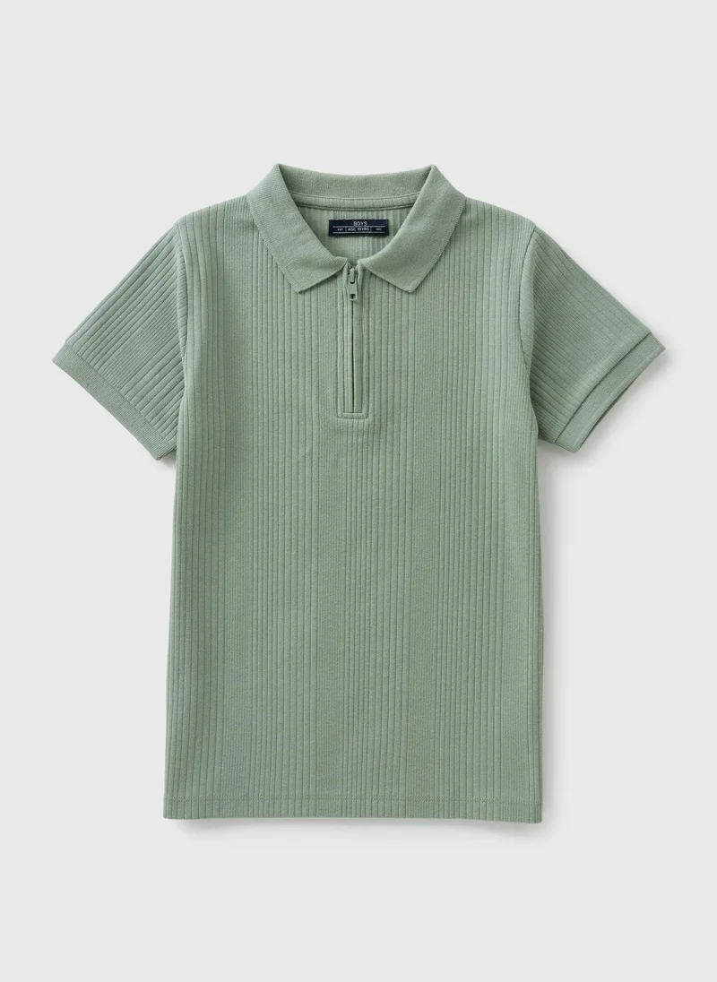 Matalan Boys Green Ribbed Polo Top