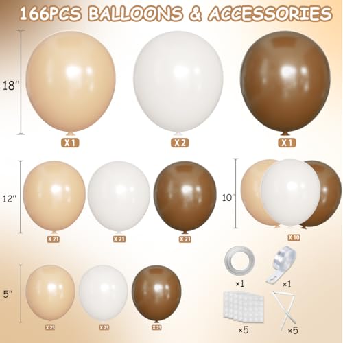 MEBAY Boho Brown Balloon Garland Arch Kit 166Pcs Coffee Brown Nude White Balloons for Neutral Bear Bridal Baby Shower Birthday Party Decorations - Image 5