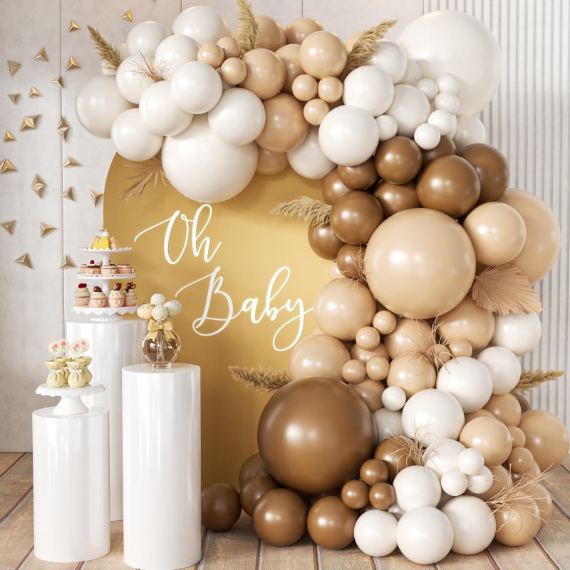 MEBAY Boho Brown Balloon Garland Arch Kit 166Pcs Coffee Brown Nude White Balloons for Neutral Bear Bridal Baby Shower Birthday Party Decorations - Image 3