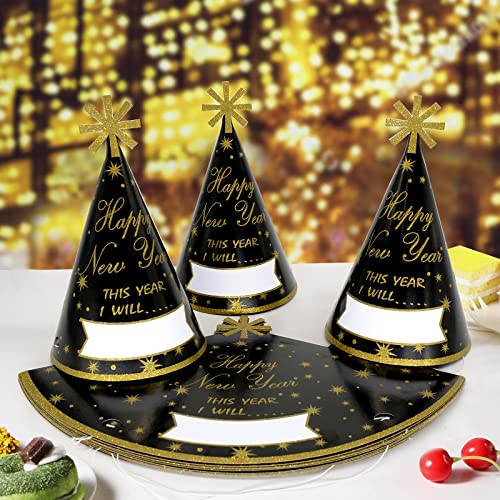 KALEFO 12PCS New Years Eve Party Supplies 2026 Gold Glitter Happy New Years Eve Party Favor Cone Hats for Count Down Party - Image 5