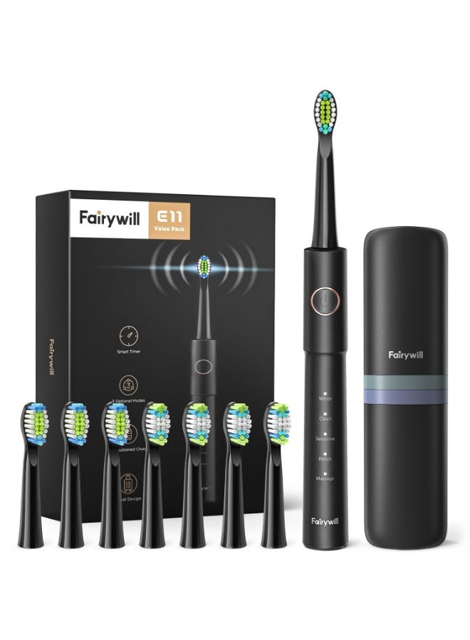 Fairywill E11 Sonic Electric Toothbrush with 8 Bursh Heads Travel Case - Image 1