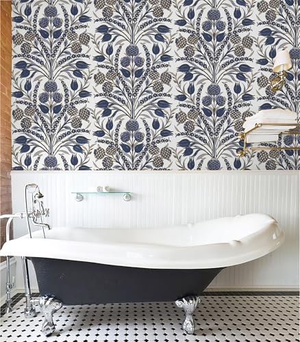CiCiwind Blue and White Peel and Stick Wallpaper Floral Wall Paper Boho Self Adhesive Renter Friendly Contact Paper for Bedroom Bathroom William Morris Decor Vinyl Rolls 17.3"×78.7" - Image 2