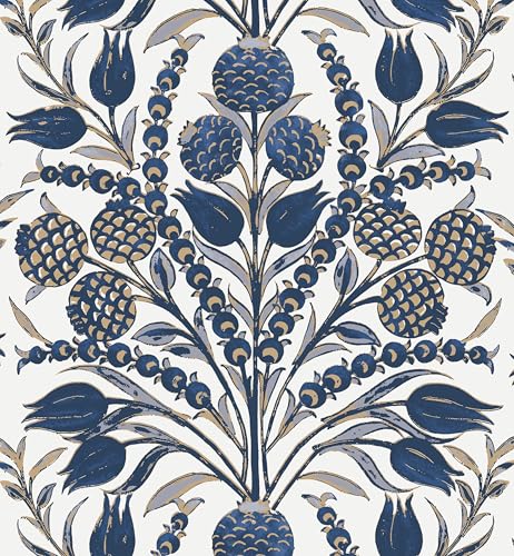 CiCiwind Blue and White Peel and Stick Wallpaper Floral Wall Paper Boho Self Adhesive Renter Friendly Contact Paper for Bedroom Bathroom William Morris Decor Vinyl Rolls 17.3"×78.7" - Image 1