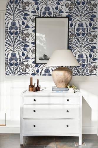 CiCiwind Blue and White Peel and Stick Wallpaper Floral Wall Paper Boho Self Adhesive Renter Friendly Contact Paper for Bedroom Bathroom William Morris Decor Vinyl Rolls 17.3"×78.7" - Image 4