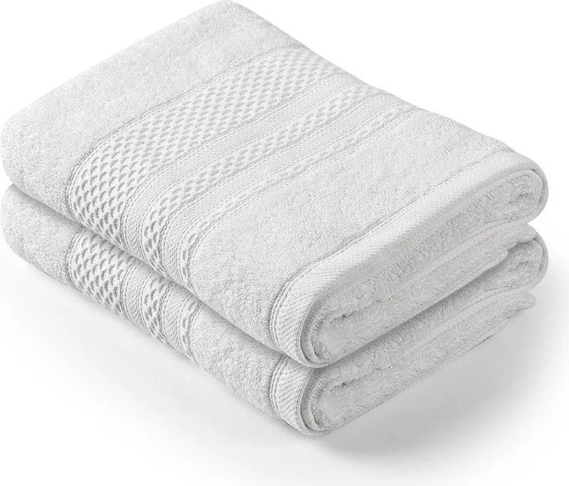 Bluenity Softy - Set of 2 Cotton Hand/Face Towels 50 x 90 cm White