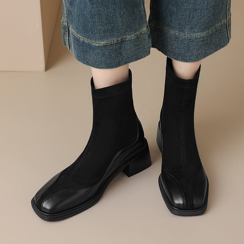 2024 Supply British Style Square Head Women'S Boots 32-43 Simple Joker Stitching Low Boots - Image 4